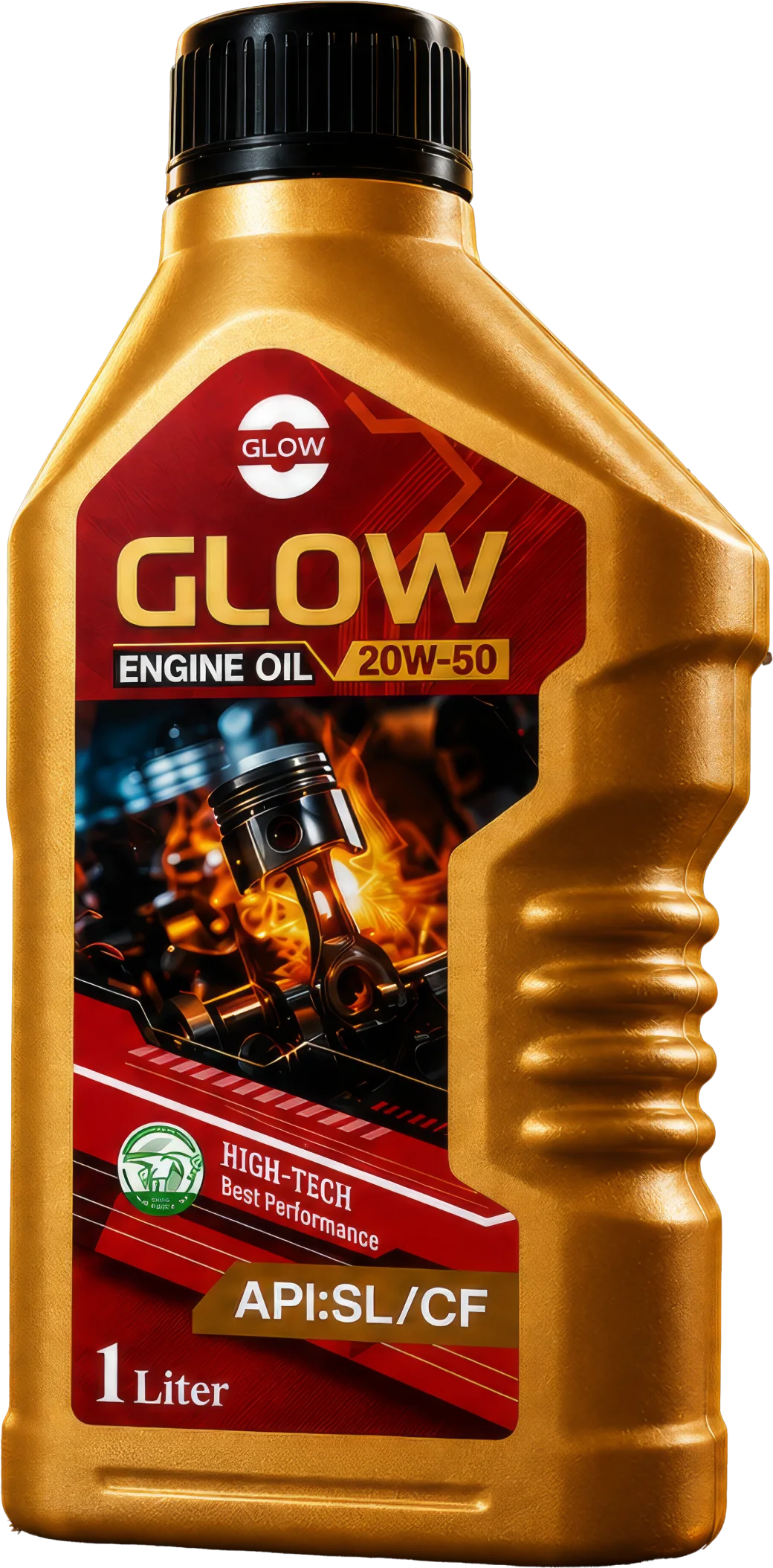 GLOW 20W-50 Engine Oil, one liter bottle with API SL/CF label